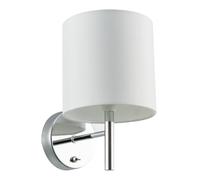 Happy Homewares Contemporary Bedside Wall Lamp in Polished Chrome with Toggle Switch and Off White Fabric Shade | 24cm x 15cm x 10cm | 1 x 7w E14