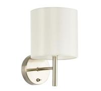Happy Homewares Contemporary Bedside Wall Lamp in Satin Nickel with Toggle Switch and Off White Fabric Shade | 24cm x 15cm x 10cm | 1 x 7w E14
