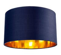 Contemporary and Chic Midnight Blue Cotton 14" Table, Floor or Pendant Circular Drum Lamp Shade with Shiny Copper Inner - 60watt Maximum by Happy Homewares