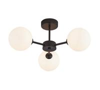 Contemporary Chic Matte Black Ceiling Light with Opal White Globe Glass Shades, Black