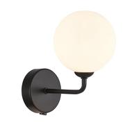 Happy Homewares Contemporary Chic Matte Black Wall Light with Opal White Round Globe Glass Shade | 24cm x 15cm x 10cm | 1 x 5w G9 | Rocker Switched