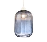 Contemporary Chic Navy Midnight Blue Line Ribbed Glass Pendant Light Shade | 40w Maximum | 30cm x 20cm | for Living Room Bedroom Dining Room etc by Happy Homewares
