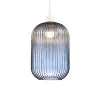 Happy Homewares Contemporary Chic Navy Midnight Blue Line Ribbed Glass Pendant Light Shade | 40w Maximum | 30cm x 20cm | for Living Room Bedroom Dining Room etc