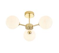 Happy Homewares Contemporary Chic Polished Gold Ceiling Light with Opal White Round Globe Glass Shades | 22cm x 44cm | 3 x 5w G9 | Class 1 Earth Required