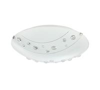 Happy Homewares Contemporary Circular Opal White Glass Flush Ceiling Light Fitting with Clear Crystal Buttons | 2 x 40w E27 | 8cm x 30cm | Class 1 IP20 Rated