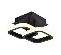 Happy Homewares Sleek Designer Double Square Head Semi-Flush Energy Efficient Matt Black Sand LED Ceiling Light | 19w = 75w | 3000k Warm White Colour | 1000 Lumens | IP20 Rated