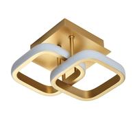 Sleek Designer Double Square Head Semi-Flush Energy Efficient Brushed Gold LED Ceiling Light | 19w = 75w | 3000k Warm White Colour | 1158 Lumens | IP20 Rated by Happy Homewares