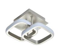 Happy Homewares Sleek Designer Double Square Head Semi-Flush Energy Efficient Brushed Nickel LED Ceiling Light | 19w = 75w | 3000k Warm White Colour | 1398 Lumens | IP20 Rated