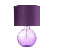 Contemporary Designer Deep Purple Ribbed Glass Round Table Lamp with Matching Velvet Fabric Drum Shade | 1 x E27 60w Maximum | 42cm Height by Happy Homewares