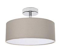 Happy Homewares Contemporary Designer Dark Ash Grey Linen Fabric Semi Flush Ceiling Light Fitting with Opal White Diffuser | 2 x 40w SES | Chrome Plated Base and Stem