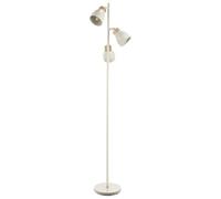 Happy Homewares Contemporary Designer Muted Dove Grey Scandinavian Triple Spot Floor Lamp with Rubber Wooden Trims | Inline Foot Switch | 169cm x 29cm