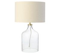 Contemporary Elegant Table Lamp with Clear Glass Base and Oatmeal Linen Shade, Clear