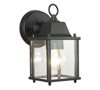 Happy Homewares Contemporary Exterior Lantern IP23 Wall Light Fitting in Matte Black with Clear Glass Sides | 1 x 11w | 26cm x 18cm x 14cm