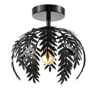 Happy Homewares Contemporary Fern Leaf Designed Metal Ceiling Lighting Fitting in Black Gloss Finish | 30cm x 25cm | 1 x 11w