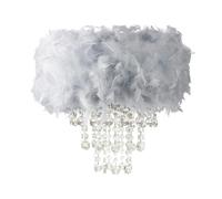 Happy Homewares Contemporary Grey Feather Pendant Light Shade with Transparent Acrylic Droplets