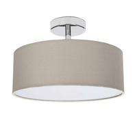 Happy Homewares Contemporary Designer Dark Ash Grey Linen Fabric Semi Flush Ceiling Light Fitting with Opal White Diffuser | 2 x 40w SES | Chrome Plated Base and Stem