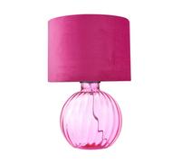 Happy Homewares Contemporary Light Pink Ribbed Glass Table Lamp With Soft Velvet Fabric Shade