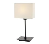 Happy Homewares Contemporary Matte Black Bedside Table Lamp with White Cotton Fabric Shade | 33cm x 16cm x 10cm | 1 x 7w | Inline Cable Switch