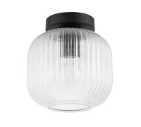 Happy Homewares Contemporary Matte Black Ceiling Light Fitting with Clear Ribbed Glass Shade | 28cm x 37cm | 1 x E27 | Class 2 Double Insulated