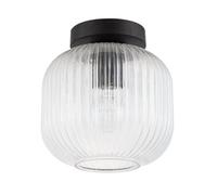 Happy Homewares Contemporary Matte Black Ceiling Light with Clear Ribbed Glass Shade