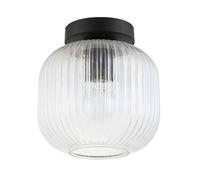 Happy Homewares Contemporary Matte Black Ceiling Light with Clear Ribbed Glass Shade