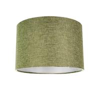 Contemporary and Sleek 10 Inch Olive Sage Green Linen Fabric Drum Lamp Shade 60w Maximum | 25cm Diameter | for Table Lamp or Pendant by Happy Homewares