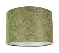 Happy Homewares Contemporary Olive Green Plain Linen Fabric 14" Drum Lamp Shade 60w Maximum