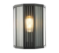 Happy Homewares Contemporary Outdoor Garden Half Lantern Wall Lamp with Clear Ribbed Glass Panels IP44 Rated | 1 x 11w | 26cm x 21cm x 11cm