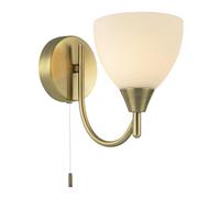 Happy Homewares Contemporary Pull Switched Wall Light Fixture in Antique Brass with Opal White Glass Shade | 1 x 7w E14 | 18cm x 21cm x 11cm