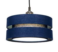 Contemporary Quality Navy Midnight Blue Linen Fabric Triple Tier Ceiling Pendant Light Shade | 60w Maximum | Designer Style | 26cm Diameter by Happy Homewares
