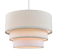 Happy Homewares Contemporary Round Triple Tier Cream and White Cotton Fabric Pendant Light Shade