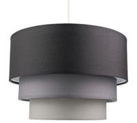 Contemporary Round Triple Tier Soft Grey Cotton Fabric Pendant Light Shade, Grey