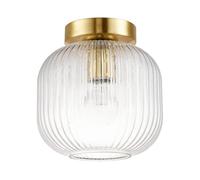 Happy Homewares Contemporary Satin Gold Ceiling Light Fitting with Clear Ribbed Glass Shade | 28cm x 37cm | 1 x E27 | Class 2 Double Insulated