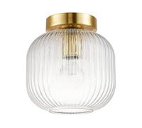 Happy Homewares Contemporary Satin Gold Ceiling Light Fitting with Clear Ribbed Glass Shade | 28cm x 37cm | 1 x E27 | Class 2 Double Insulated
