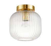 Happy Homewares Contemporary Satin Gold Ceiling Light with Clear Ribbed Glass Shade