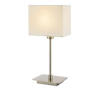 Happy Homewares Contemporary Satin Nickel Bedside Table Lamp with White Cotton Fabric Shade | 33cm x 16cm x 10cm | 1 x 7w | Inline Cable Switch