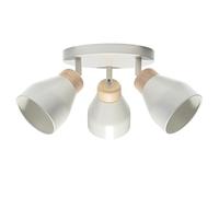 Happy Homewares Contemporary Scandinavian Designed Triple Adjustable Spot Ceiling Light in Muted Dove Grey with Rubber Wood Trims | 16cm x 23cm