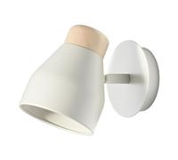 Happy Homewares Contemporary Scandinavian Designed Wall Light Fitting in Pastel Muted Dove Grey with Real Rubber Wood Trim | 16cm x 12cm x 21cm