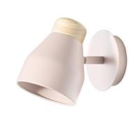 Happy Homewares Contemporary Scandinavian Designed Wall Light Fitting in Pastel Soft Pink with Real Rubber Wood Trim | 16cm x 12cm x 21cm