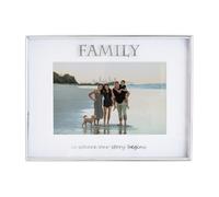 Happy Homewares Contemporary Silver Plated Metal Family 4x6 Picture Frame for Wall or Table | Is Where Our Story Begins on Glass Front