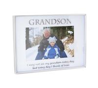 Happy Homewares Contemporary Silver Plated Metal Grandson 4x6 Picture Frame for Wall or Table | Beautifully Worded Poem on Glass Front