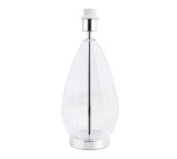 Happy Homewares Contemporary Transparent Glass and Polished Chrome Metal Table Lamp Base with Inline Cable Switch Button | 40cm x 17cm