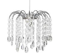 Happy Homewares Contemporary Waterfall Designed Pendant Light Shade with Transparent Acrylic Droplets and Beads - Chrome Plated Metal Frame