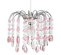 Contemporary Waterfall Designed Pendant Light Shade with Pink and Clear Acrylic Droplets - Chrome Plated Metal Frame by Happy Homewares