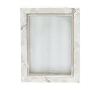 Happy Homewares Contemporary White Marble Print Plastic 5x7 Box Style Picture Frame with Silver Trim for Wall or Table | Portrait or Landscape Orientation