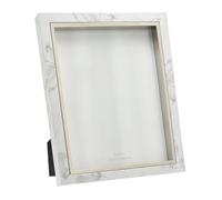 Happy Homewares Contemporary White Marble Print Plastic 8x10 Box Style Picture Frame with Silver Trim for Wall or Table | Portrait or Landscape Orientation