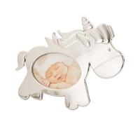 Happy Homewares Cute Unicorn Themed Shiny Nickel Plated Baby Oval Picture Frame with Black Velveteen Felt Backing | Newborn Baby or Baby Shower Idea