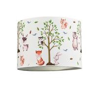 Cute Woodland Animals Round Lamp Shade in Cotton Fabric - Treed Foxes Owls and Rabbits | 25cm Diameter | 60w Maximum | Inner Cream Cotton Lining by Happy Homewares