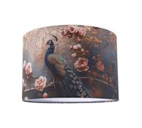 Happy Homewares Dark and Moody Peacock Design Floral Linen Fabric Lamp Shade with Pink Roses | 20cm x 30cm | Inner Off-White Cotton Lining