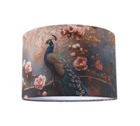 Dark and Moody Peacock Design Floral Linen Fabric Lamp Shade with Pink Roses | 20cm x 30cm | Inner Off-White Cotton Lining by Happy Homewares